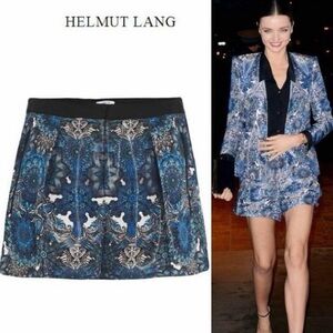 Helmut Lang Women's Mandala Wet Print Shorts Blue Black Sz 2